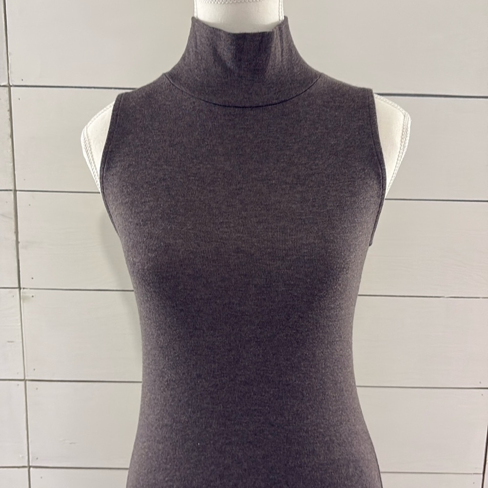 TNA Grey Sheath Midi Dress Mock Neck Sleeveless